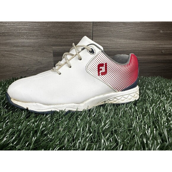 FootJoy Junior 45014 White Red Blue Dna Helix Golf Shoes Cleats Spikes Youth 3 M - Picture 1 of 5